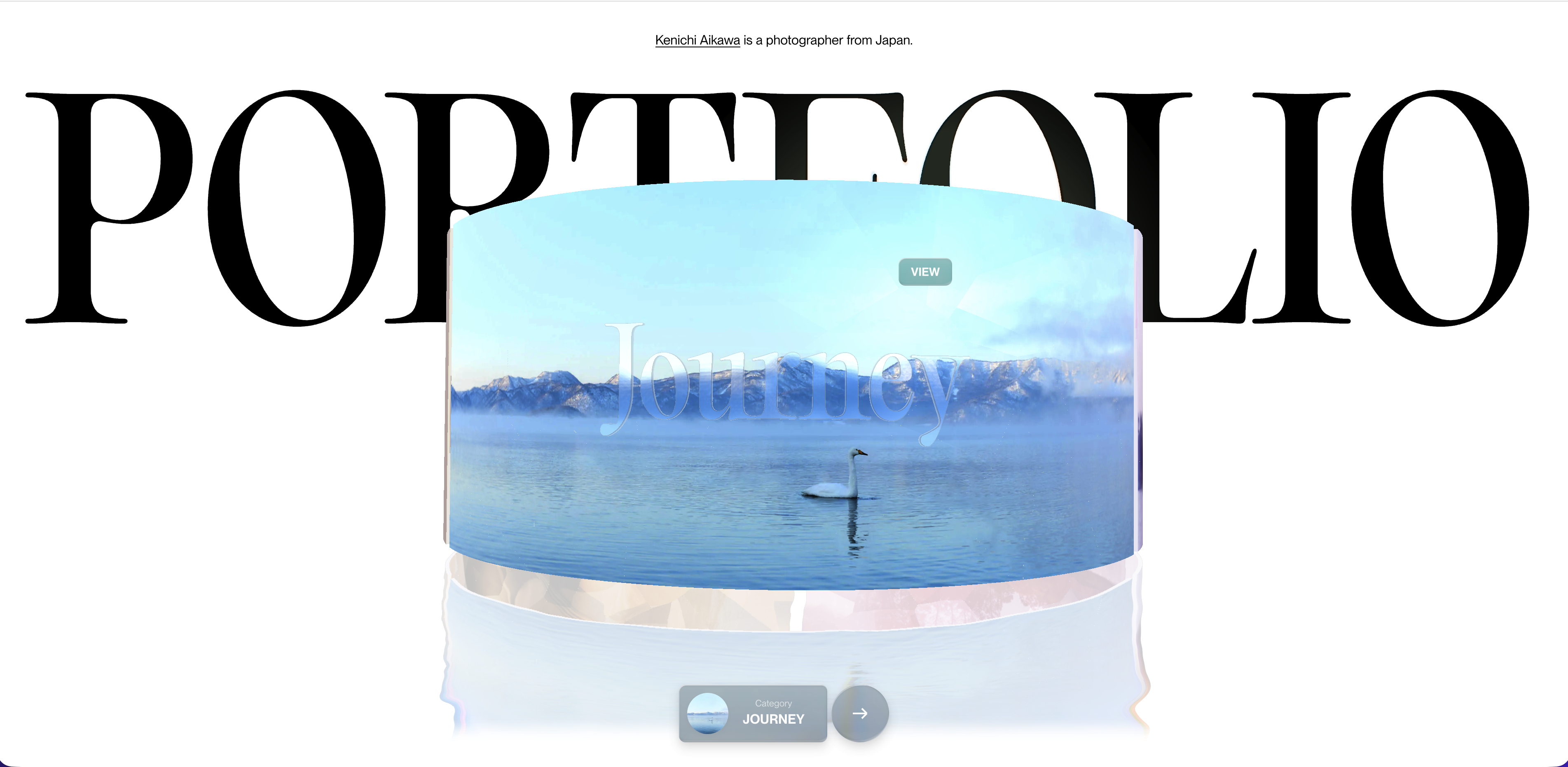 Kenichi Aikawa's minimal photography homepage, with a single selected image and four links: Work, Fashion, Journey and Mode