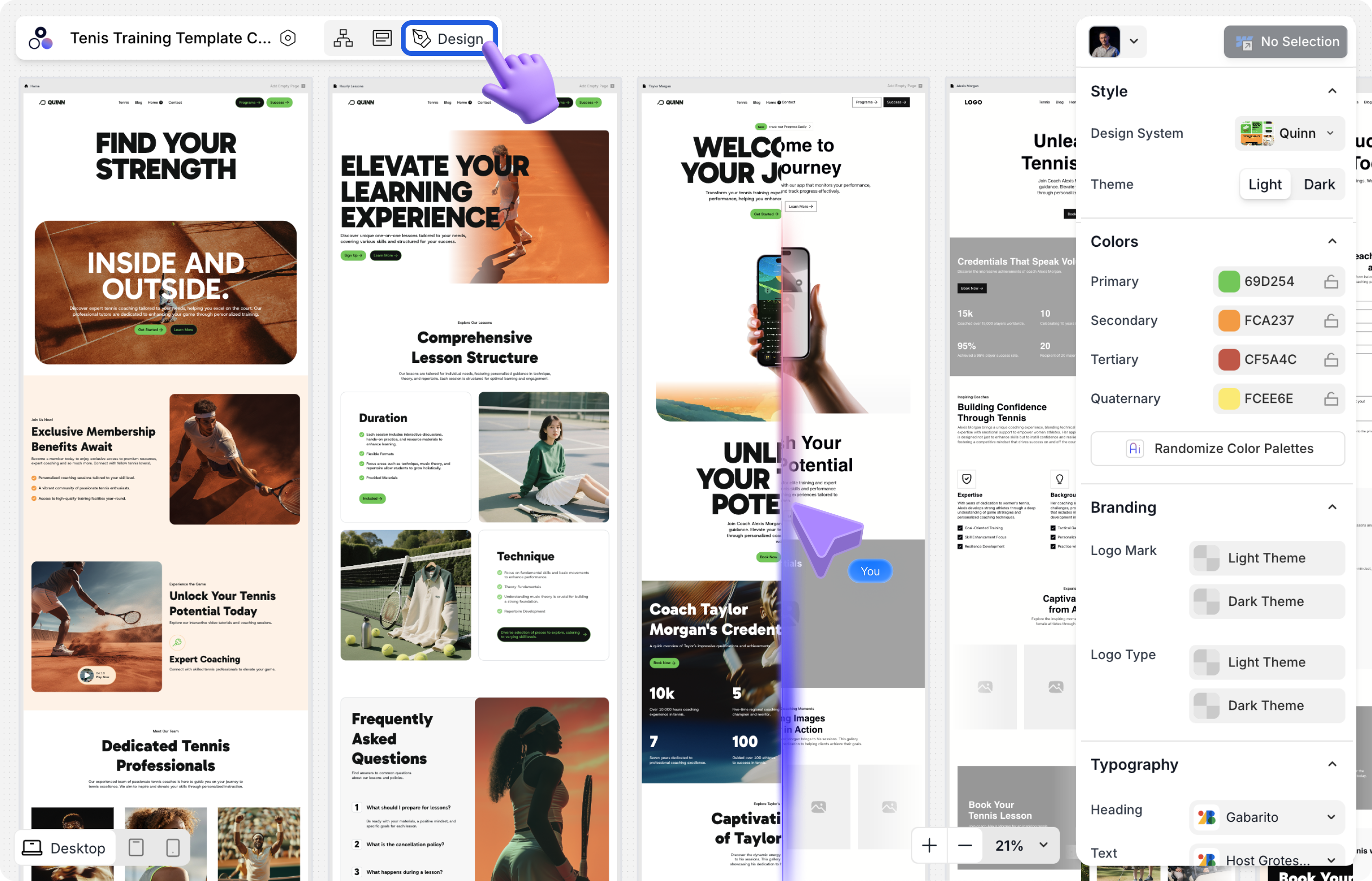 before and after image in the modulify canvas of the site creation process -- from sitempa to design